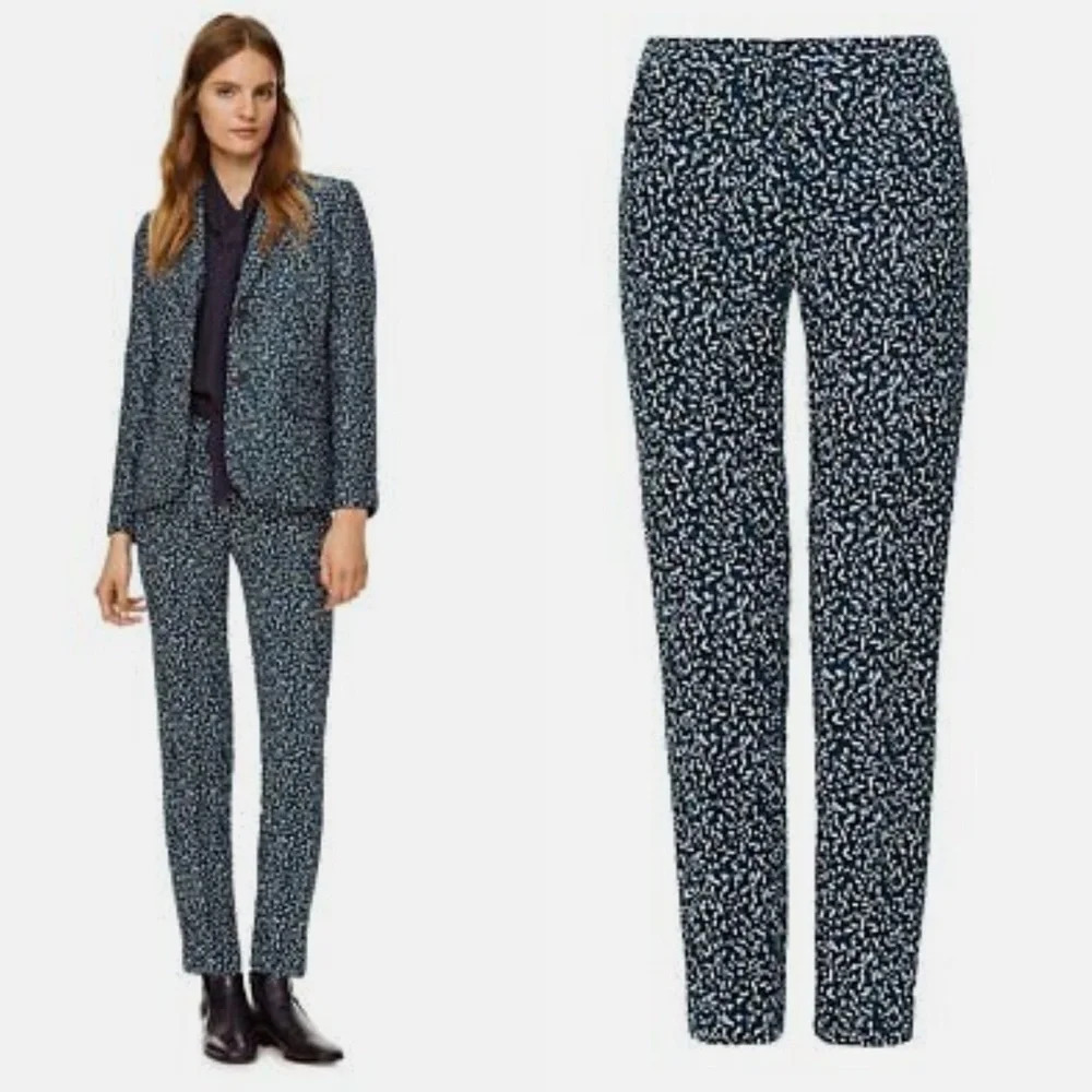 New Tory Burch Navy Blue Confetti Jacquard Trouser Pants NWT Designer Women’s 0